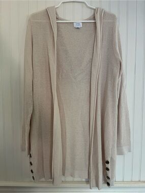 Sigrid Olsen Open-Front Hooded linen beachy Cardigan beige size L